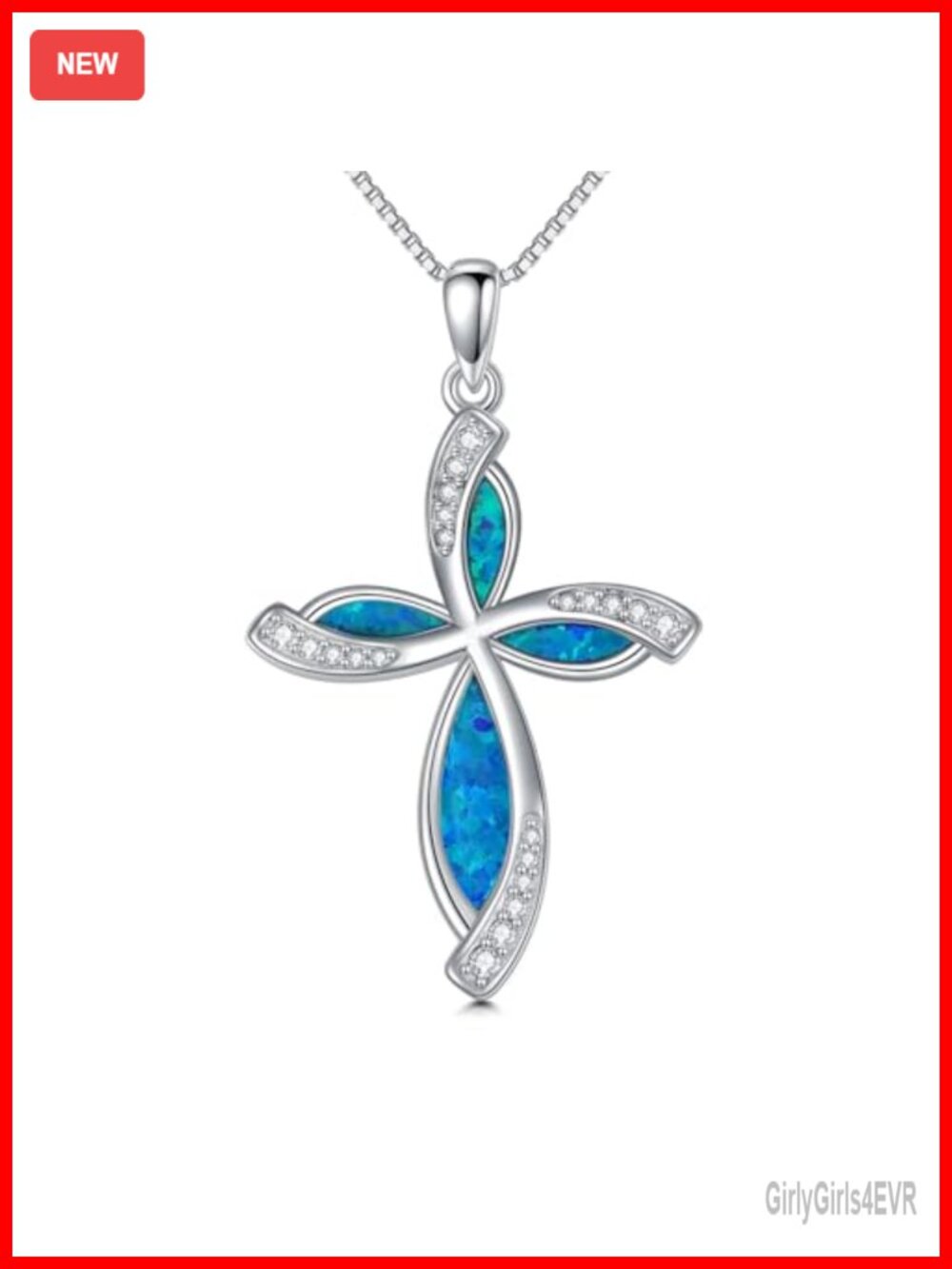 Sterling Silver Cross Necklace 5A CZ Opal Pendant 18+2" Box Chain